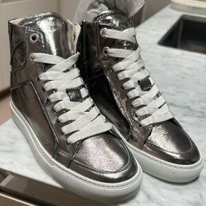Zadig & Voltaire Shiny Silver High-Top Sneakers